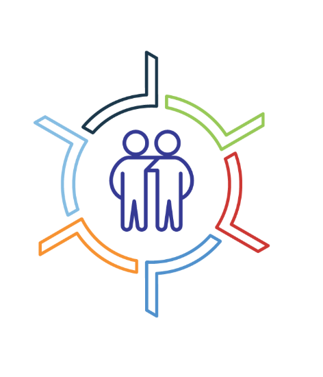 Pillar 3: Friends & Family. Illustration of a central figure surrounded by colored paths and supporting figures, representing family and community connections